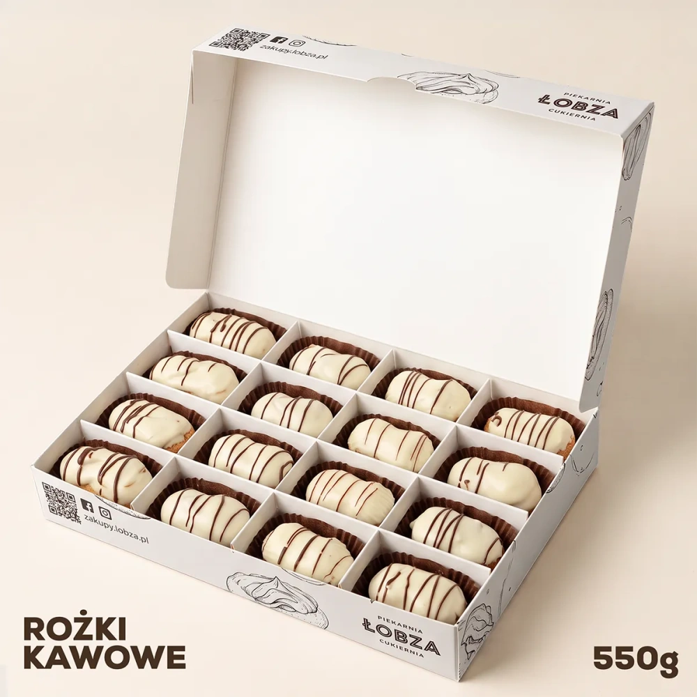 Rożki kawowe w białej czekoladzie, 550 g, w ozdobnym pudełku