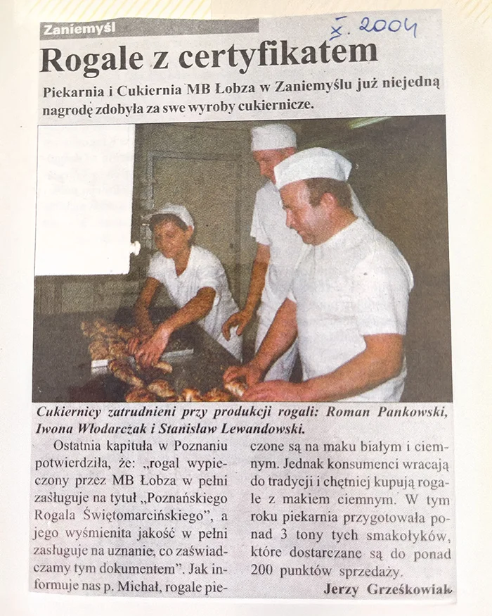 Artykuł prasowy o Rogalach Świętomarcińskich z Piekarni-Cukierni Łobza